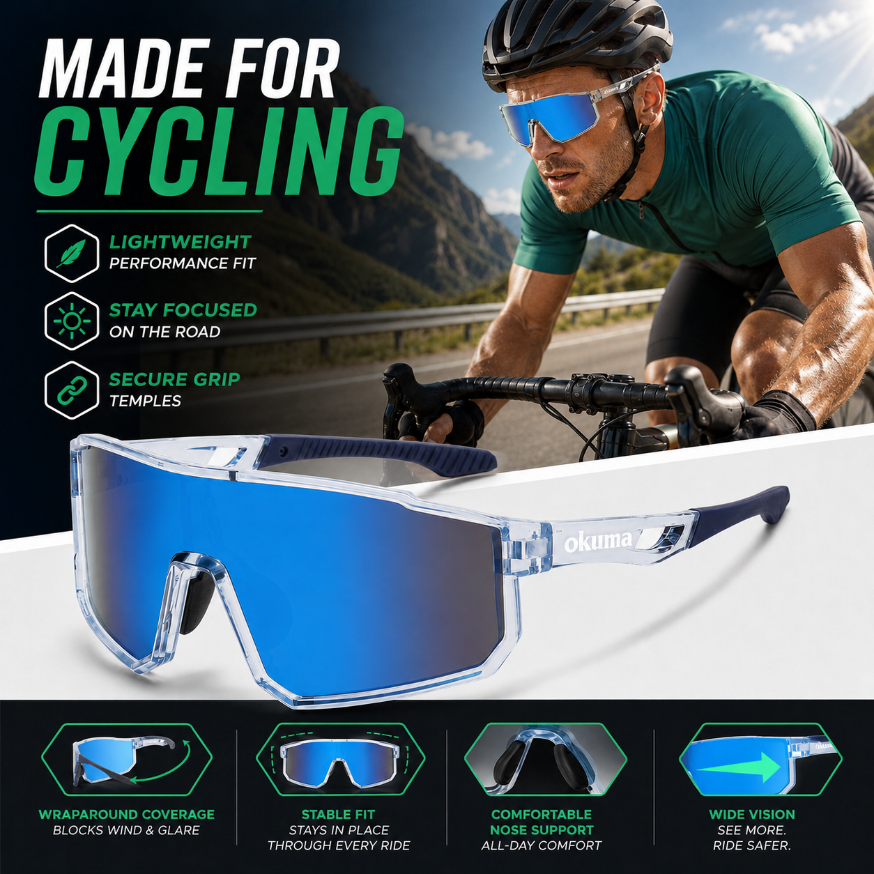 OKUMA UV400 Sports Eyewear Men - Surf Reel avaliação e preço