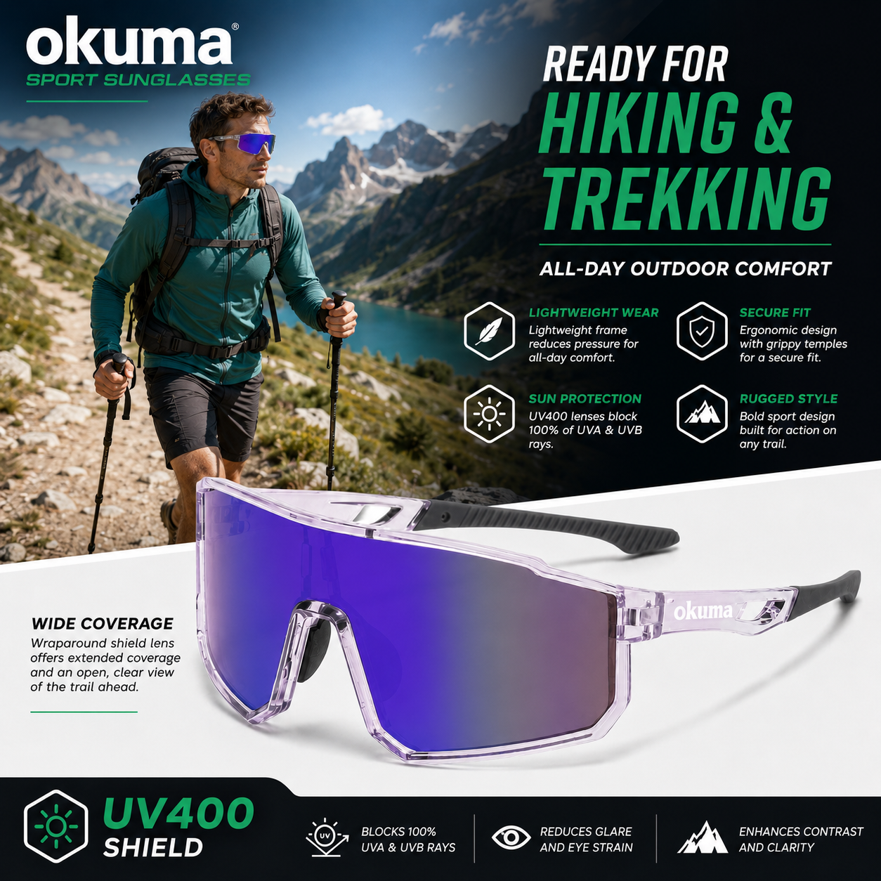 OKUMA UV400 Sports Eyewear Men - Surf Reel avaliação e preço